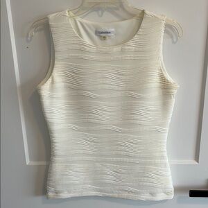 Calvin Klein Cream Textured Sleeveless Blouse